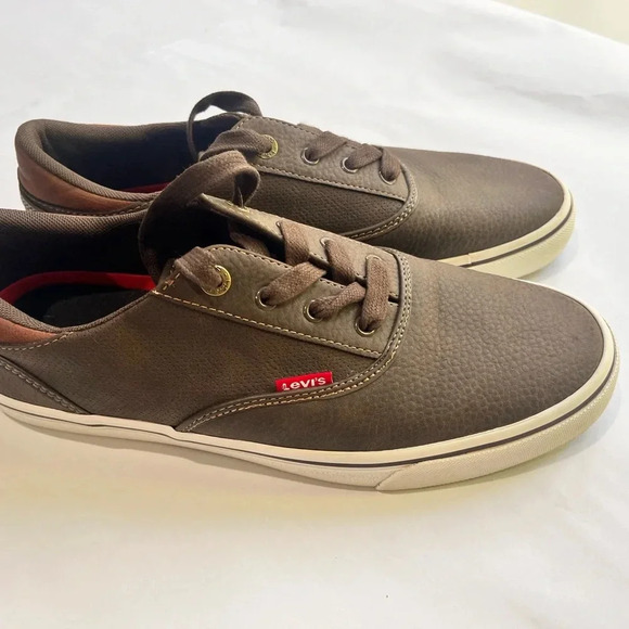 Levis Strauss slip on lace up shoes flat van style brown men 9 comfort tennishoe - Picture 1 of 8